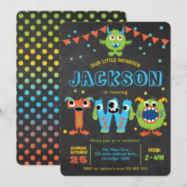 2de verjaardag schattige kleine monsterfeestbord kaart