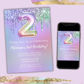 2de verjaardag Uitnodiging Paarse roze Glitter