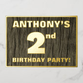 2de verjaardag: Vet, Faux-Hout-patroon Folie Uitnodiging (Voorkant)