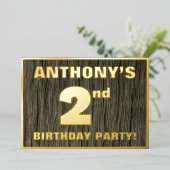 2de verjaardag: Vet, Faux-Hout-patroon Folie Uitnodiging (Staand Voorkant)