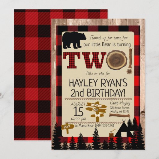 2de verjaardag Wilde Eén flannel Little Beer Thema Kaart (Voorkant / Achterkant)