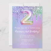 2de verjaardagsfeest uitnodiging paars roze glitte (Voorkant)
