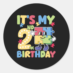 2e autisme verjaardagsfeestje 2 jaar oud autistisc ronde sticker