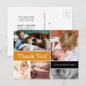 2e baby foto's Oranje Dank u baby shower Aankondigingskaart (Voorkant / Achterkant)