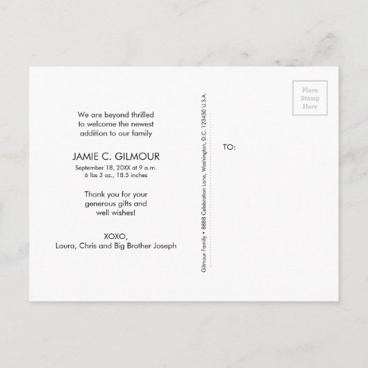 2e baby foto's Oranje Dank u baby shower Aankondigingskaart (Achterkant)