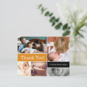 2e baby foto's Oranje Dank u baby shower Aankondigingskaart (Staand voorkant)