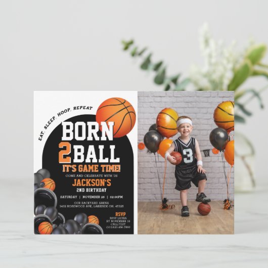 2e Basketbal Verjaardagsuitnodiging Sjabloon Kaart (Staand voorkant)