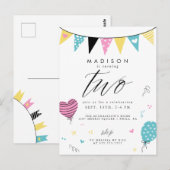 2E BIRTHDAY | Cute Doodle Birthday Party Briefkaar Briefkaart (Voorkant / Achterkant)