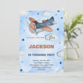 2e Blauw Vliegtuig Verjaardag Uitnodigingen (Staand voorkant)