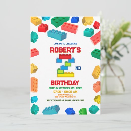 2e Bouwstenen Verjaardag, bouwfeest Kaart (Staand voorkant)