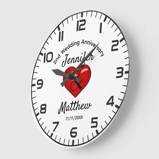 2e bruiloft Jubileum cadeau gepersonaliseerd Grote Klok (Hoek)