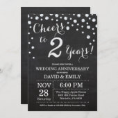 2e bruiloft Jubileum Chalkboard Black Silver Kaart (Voorkant / Achterkant)