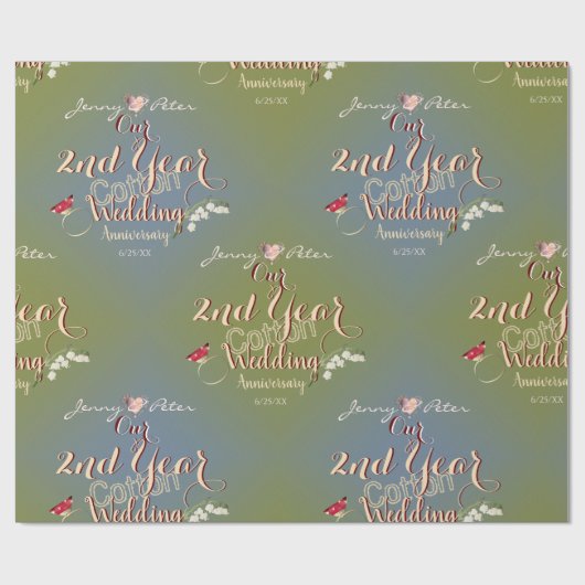 2e bruiloft Jubileum Cotton Lily of the Valley Cadeaupapier (Vlak)