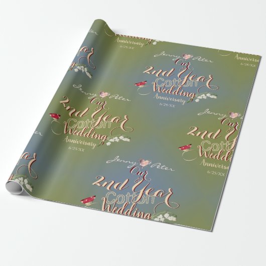 2e bruiloft Jubileum Cotton Lily of the Valley Cadeaupapier (Uitgerold)