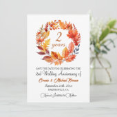 2e bruiloft Jubileum Elegante Herfst Bloemen Save The Date (Staand voorkant)