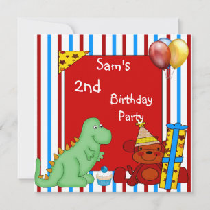 2e Dinosaur Cupcake Ballon Streep Verjaardag Rood Kaart