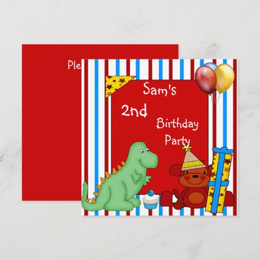 2e Dinosaur Cupcake ballon Stripe Birthday Red Kaart (Voorkant / Achterkant)