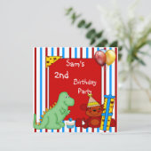 2e Dinosaur Cupcake ballon Stripe Birthday Red Kaart (Staand voorkant)