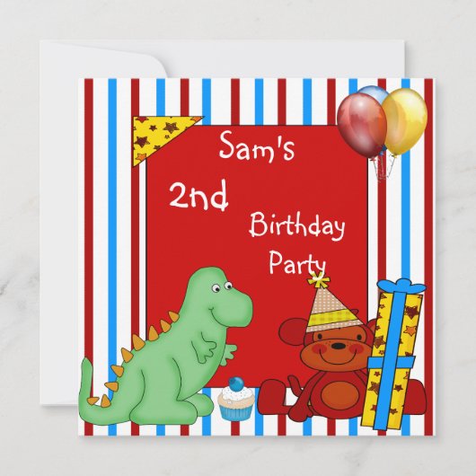 2e Dinosaur Cupcake ballon Stripe Birthday Red Kaart (Voorkant)
