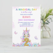 2e Floral Eenhoorn Verjaardag Uitnodigingen (Staand voorkant)