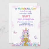 2e Floral Eenhoorn Verjaardag Uitnodigingen (Voorkant / Achterkant)