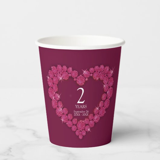 2e Garnet Weddenschap herdenkingsdag foto rood Papieren Bekers (Achterkant)