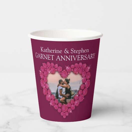2e Garnet Weddenschap herdenkingsdag foto rood Papieren Bekers (Voorkant)