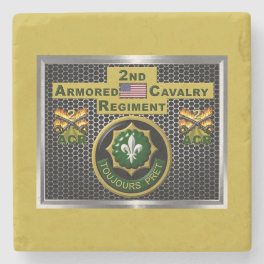 2e gepantserde cavalerie Regiment "Altijd klaar" Stenen Onderzetter (Voorkant)