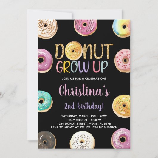 2e Gouden Glitter Donut Verjaardag Uitnodigingen (Voorkant)