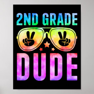 2e Grade Cool Dude Tie Dye Terug naar school Tweed Poster