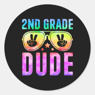2e Grade Cool Dude Tie Dye Terug naar school Tweed Ronde Sticker