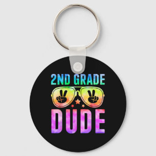 2e Grade Cool Dude Tie Dye Terug naar school Tweed Sleutelhanger