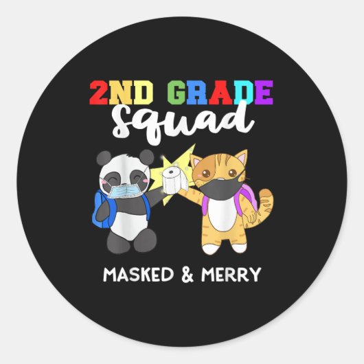 2e grade Squad Quarantine Panda Kat Funny Mask Ronde Sticker (Voorkant)