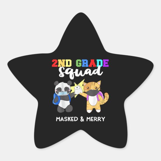 2e grade Squad Quarantine Panda Kat Funny Mask Ster Sticker (Voorkant)