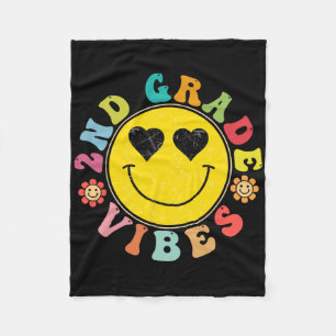2e Grade Vibes Happy Face Smile Gift Terug naar sc Fleece Deken