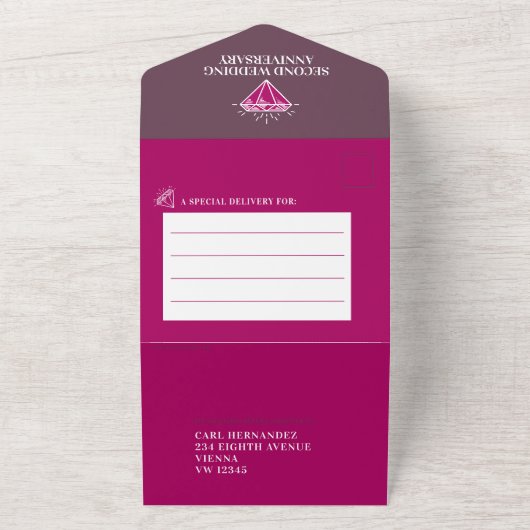 2e granaat huwelijksjubileum feest edelsteen rood all in one uitnodiging (Buitenkant)