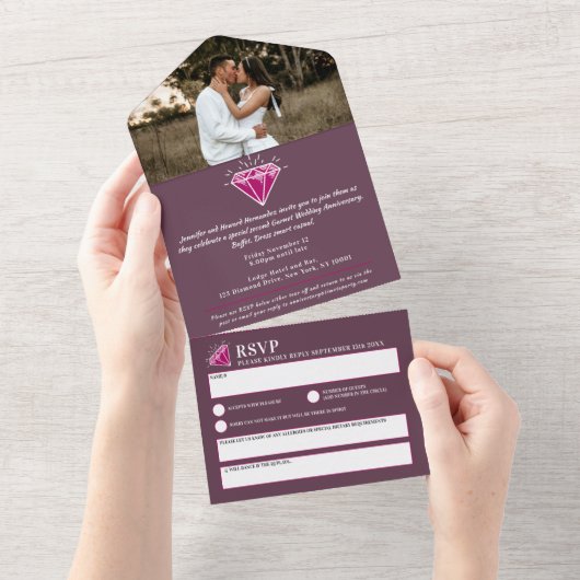 2e granaat huwelijksjubileum feest edelsteen rood all in one uitnodiging (Afscheurbaar)