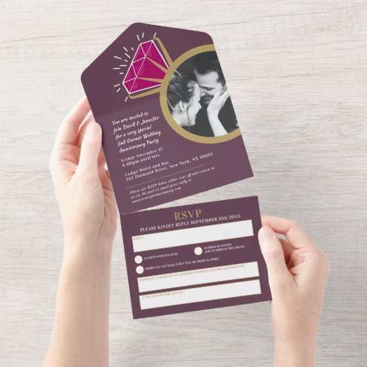 2e granaat huwelijksjubileum feest eeuwigheidsring all in one uitnodiging (Afscheurbaar)