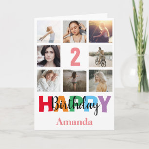2e Happy Birthday Fotocollage Modern Pink Kaart