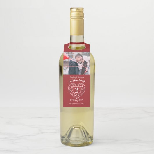 2e huwelijksdag foto rafelrood hart flessenhanger (Op fles)