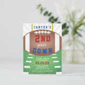 2e Jaar Down Football Thema Verjaardag Uitnodiging Briefkaart (Staand voorkant)