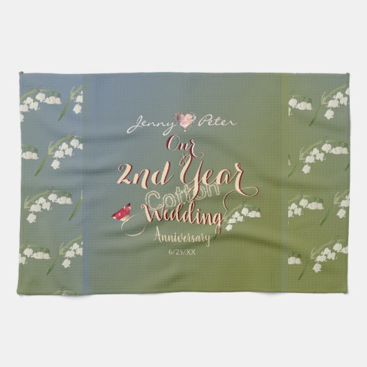 2e jaar Jubileum katoenbruiloft   Theedoek (Horizontaal)