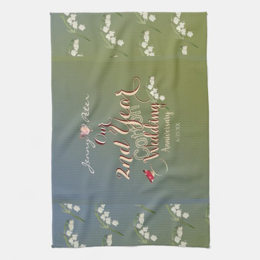 2e jaar Jubileum katoenbruiloft   Theedoek (Verticaal)