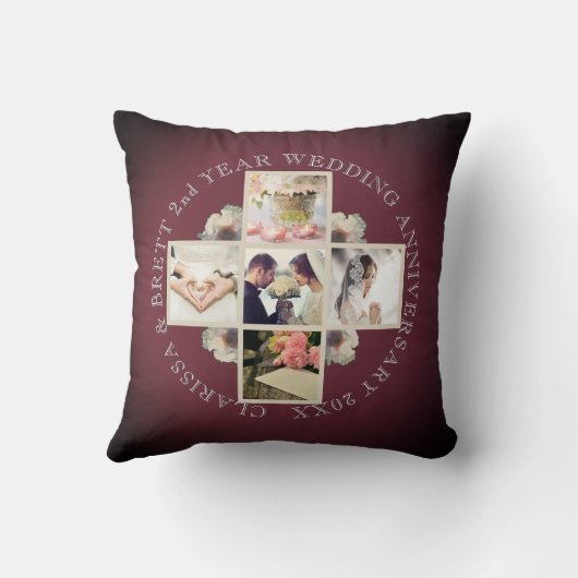 2e jaar Weddenschap Jubileum Katoen 5 Foto's Garne Kussen (Achterkant)