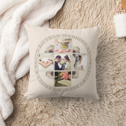 2e jaar Weddenschap Jubileum Katoen 5 Foto's Kussen (Deken)