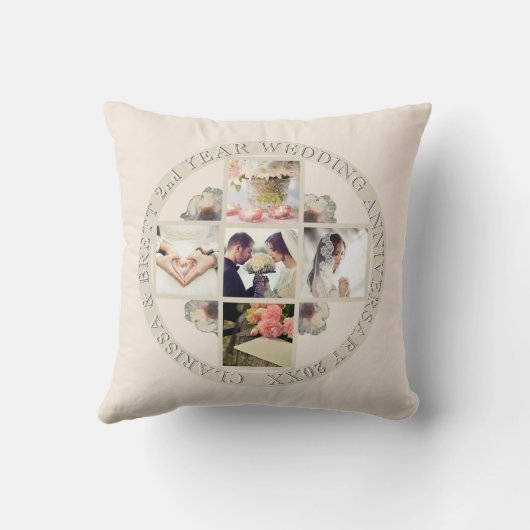 2e jaar Weddenschap Jubileum Katoen 5 Foto's Kussen (Achterkant)