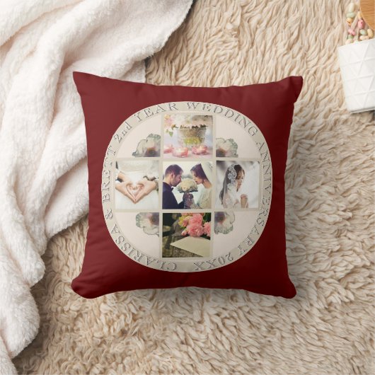 2e jaar Weddenschap Jubileum Katoen 5 Foto's Rood Kussen (Deken)