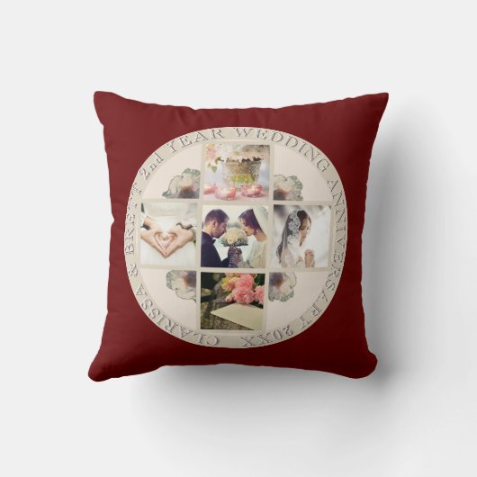 2e jaar Weddenschap Jubileum Katoen 5 Foto's Rood Kussen (Achterkant)
