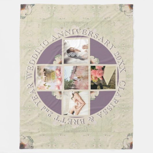 2e jaar.Wedding Jubileum 5 Foto's Fleece Deken (Voorkant)
