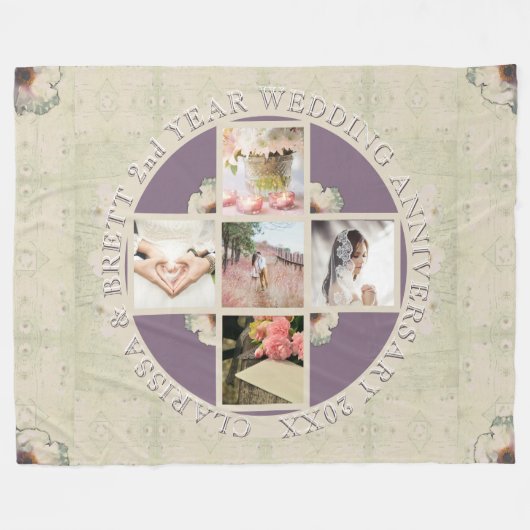 2e jaar.Wedding Jubileum 5 Foto's Fleece Deken (Voorkant (Horizontaal))